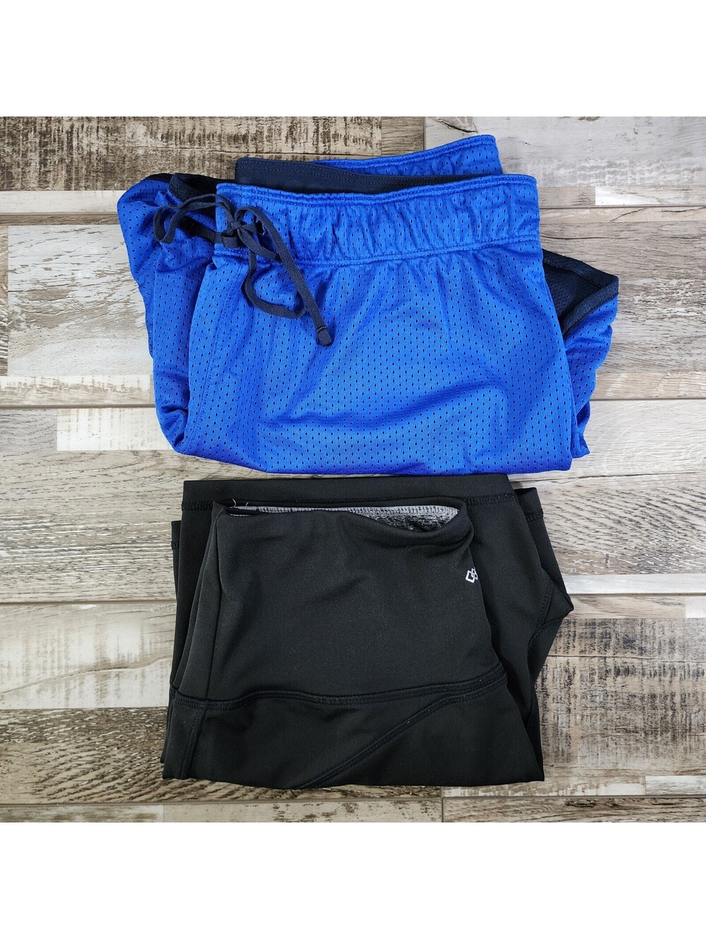 Nike Womens Blue Dri-Fit Mesh Training Shorts & Legend BLK Workout Shorts Bundle